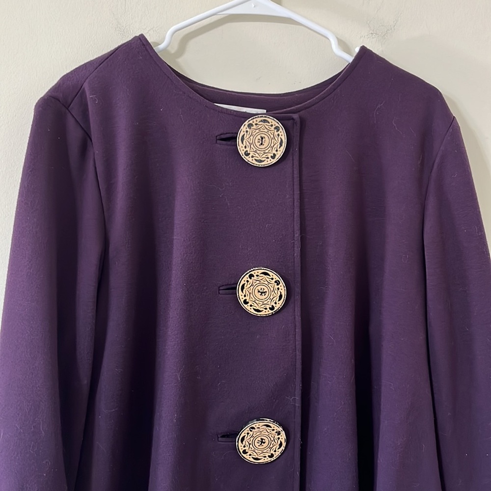 Coldwater Creek Purple Button 3/4 Sleeve Cropped Cape Style Knit Coat Size Large - Picture 2 of 7